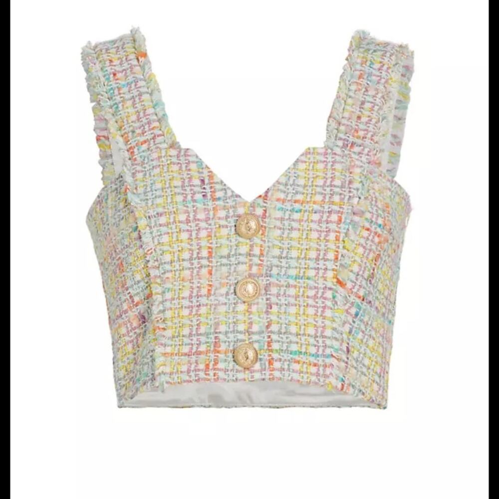 NWOT Generation Love Maureen Tweed Boucle Crop Top in Rainbow sz S